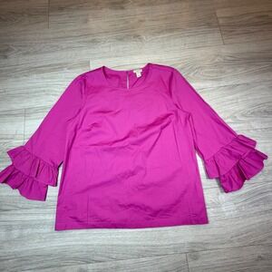 J.Crew Berry Pink Ruffle Bell Sleeve Cotton Blouse  Size 6